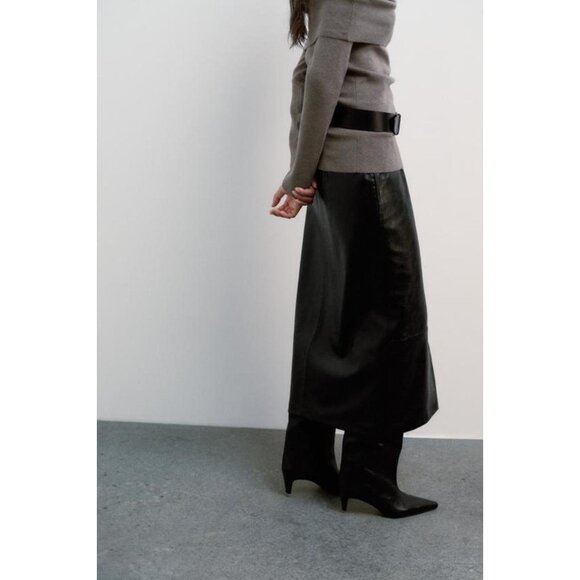 ZARA FAUX LEATHER MIDI SKIRT - Picture 7 of 10